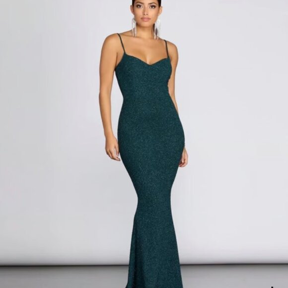 NWT - Windsor - Teal Glittering Evening Gown - Size Medium - Picture 5 of 13